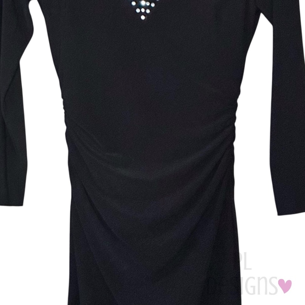 Cache Ruched Embellished Black Dress - Picture 4 of 8